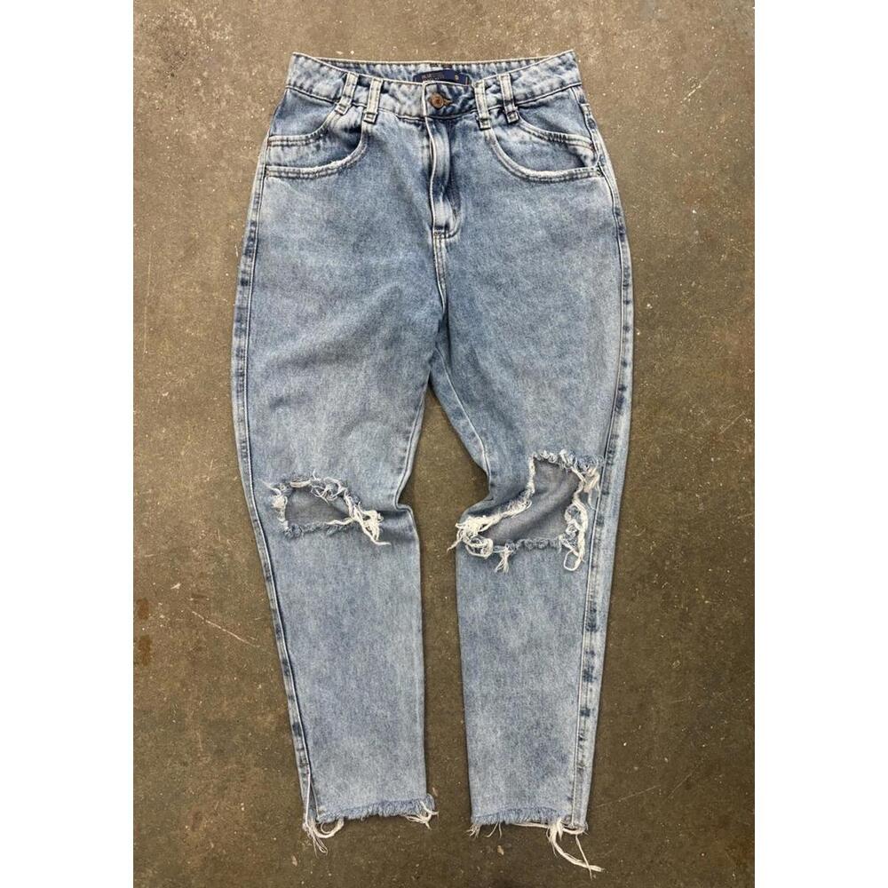 Bluesteel Women’s Frayed Mom Jeans Size 30 Boho Washed Blue Denim Streetwear